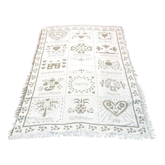 Inspirational Woven Throw Blanket Positive Words Affirmations Symbols White Tan